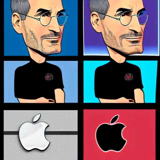 Image similar to comic book art of Steve Jobs thinking, apple, highly detailed, pop art