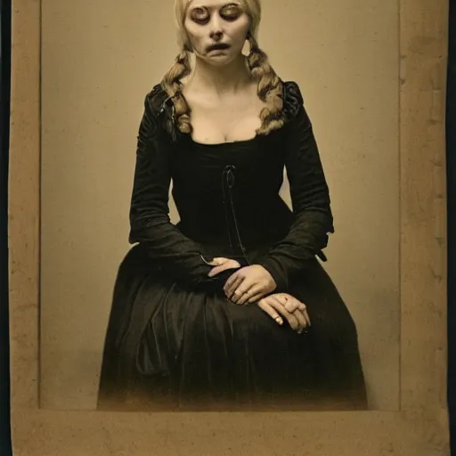 Image similar to dark portrait, blonde woman in medieval dress, strangled with hand, bluish face, closed eyes, victorian style, high detail