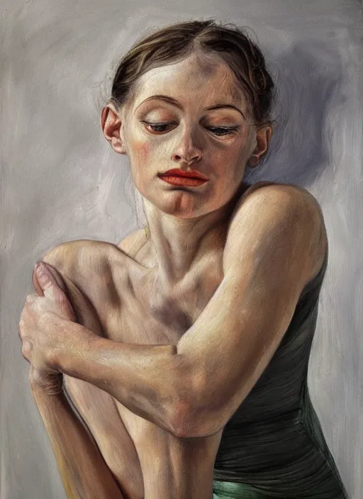 Image similar to high quality high detail painting by lucian freud, hd, exaggerated portrait of a ballerina, photorealistic lighting