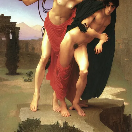 Image similar to Dante and Virgil by William Bouguereau but with guts and griffith from berserk, high quality, 4k