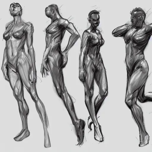 Prompt: posing reference sheet, digital sketch, many poses, gesture drawing, little detail, study