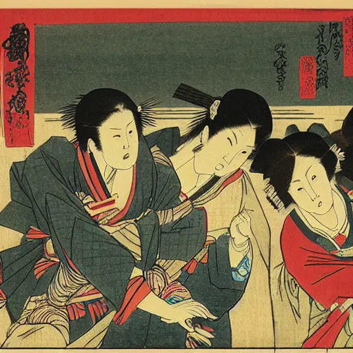 Image similar to Left 4 Dead 2 by Utagawa Kuniyoshi, woodblock print