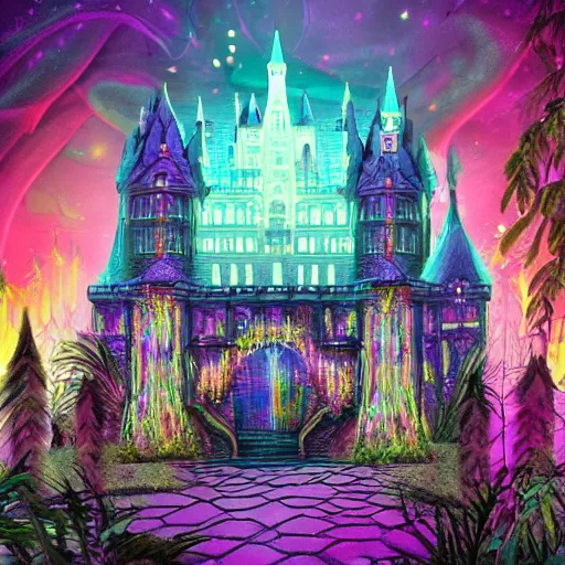 Image similar to crystalpunk hallucinatory castle