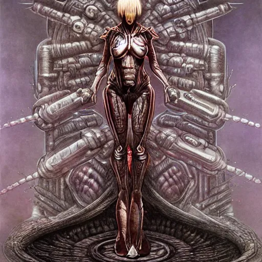 Image similar to portrait of samus metroid by hr giger and wayne barlowe as a diablo, dark souls, bloodborne monster, veiled necromancer lich bride