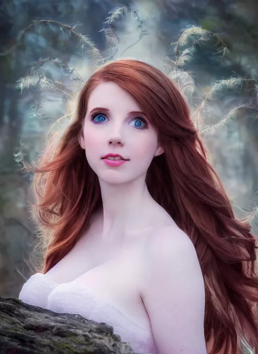 Image similar to of ethereal fantasy, young beautiful Amouranth, elegant, ethereal dreamy light, art by James Jeani