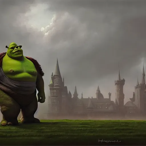 Prompt: steven armstrong vs shrek on helipad during storm, hyperrealism, no blur, 4 k resolution, ultra detailed, style of dragan bibin, denis villeneuve, tyler edlin, greg rutkowski