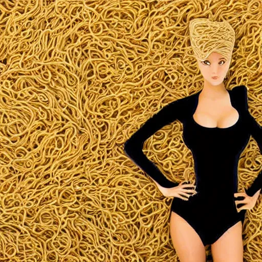 Prompt: playboy model made of noodles