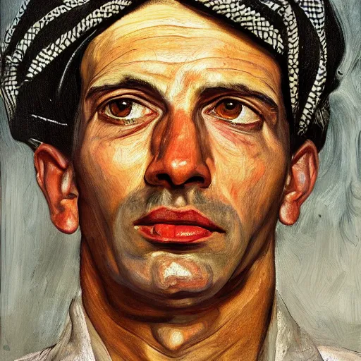 Image similar to high quality high detail painting by lucian freud, hd, portrait of rich arab guy