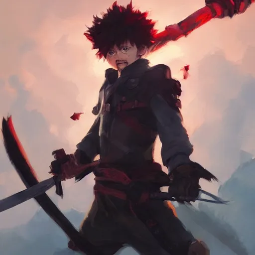 Prompt: Deku wielding blackwhip, oil painting, Tooth Wu, Greg Rutkowski, RPG portrait, dynamic lighting, anime art