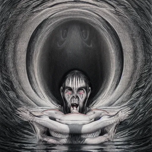 Image similar to he is watching, eyes, water, flesh, pristine, future, nature, by Ross Tran, Basil Gogos, Laurie Lipton, Zdzisław Beksiński, Junji Ito, Laurie Lipton, and Michael Whelan, distant, gustav dore, H.R. Giger, 8k, hd, 4k, hyper, realistic, octane render