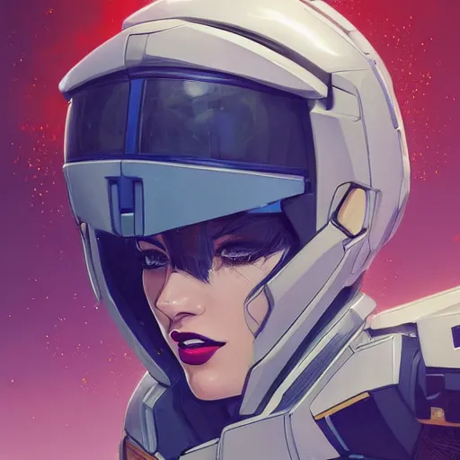 Image similar to a portrait of a stunning beautiful elite megan fox gundam pilot, with an intricate, detailed, urban inspired hiphop afro futuristic helmet, vector behance hd jesper ejsing, rhads, makoto shinkai, lois van baarle, ilya kuvshinov, rossdraws, hd, 3 2 k, ilya kuvshinov, gustav klimt