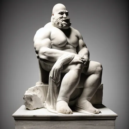 Image similar to epic greek marble statue of dr robotnik, photo, chiaroscuro