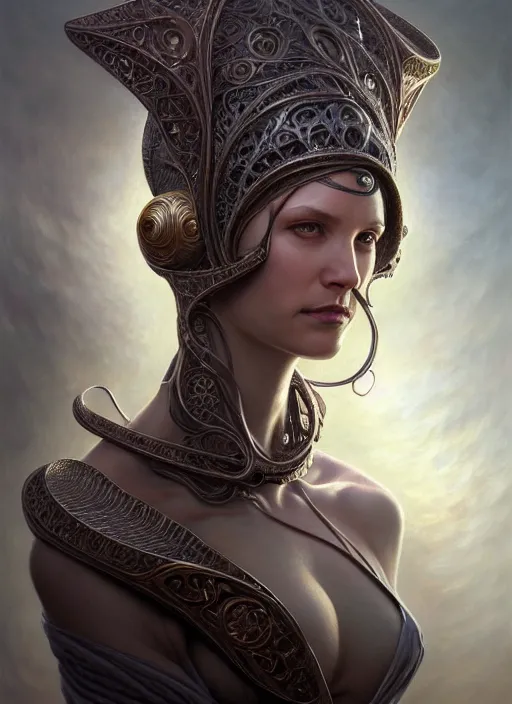 Image similar to portrait shot of a female wizard, intricate, elegant, highly detailed, centered, digital painting, artstation, concept art, smooth, sharp focus, illustration, artgerm, tomasz alen kopera, peter mohrbacher, donato giancola, joseph christian leyendecker, wlop, boris vallejo