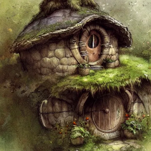 Image similar to hobbit house. muted colors. by Jean-Baptiste Monge style of Jean-Baptiste Monge painted by Jean-Baptiste Monge in art book of Jean-Baptiste Monge,