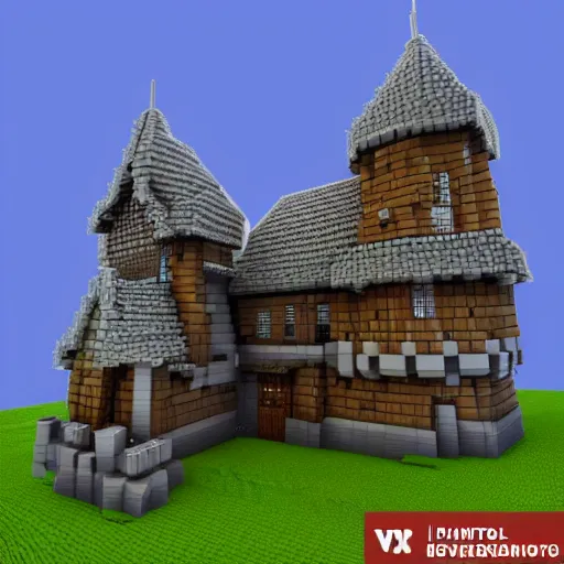 Prompt: a 3d render of a voxel medieval house