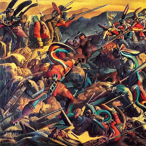 Image similar to vivid battlefield in colour by Szukalski