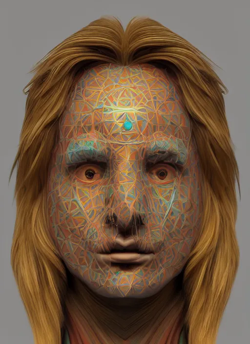 Prompt: portrait of a psychonaut, full colour, the golden ratio, sacred geometry of as decoration, full colour, 3 d shaded, sam wolfe, zbrush central,