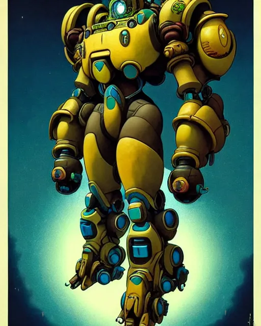 Image similar to orisa from overwatch, centaur, character portrait, portrait, close up, concept art, intricate details, highly detailed, vintage sci - fi poster, retro future, in the style of chris foss, rodger dean, moebius, michael whelan, and gustave dore