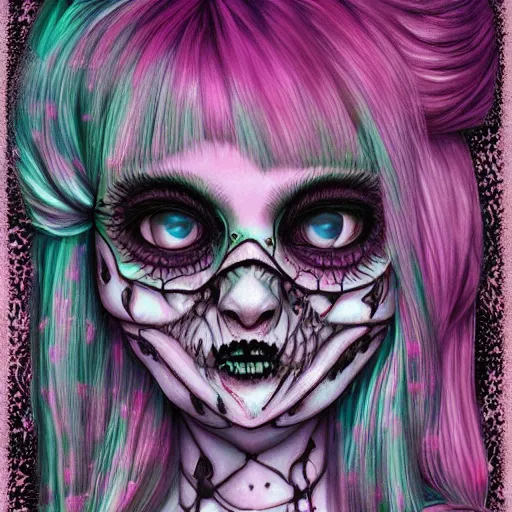 Prompt: digital art painting pastel goth aesthetic, creepy kawaii, highly detailed, highly intricate