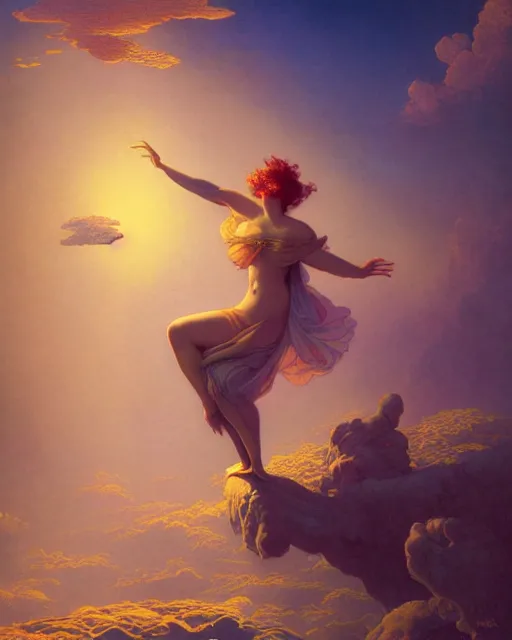 Prompt: beautiful woman floating in the most wonderful dream she ever had, coherent design, symmetrical, concept art, vivid color, complementary color, golden ratio, detailed, sharp lines, intricate, rainbowshift, by maxfield parrish, by peter mohrbacher, by gustave dore, by arthur rackham, deviantart, octane render