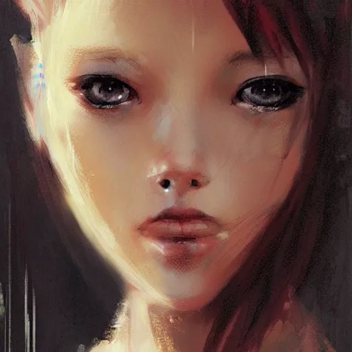 Prompt: portrait of cute anime girl, artwork by guy denning and charlie bowater,