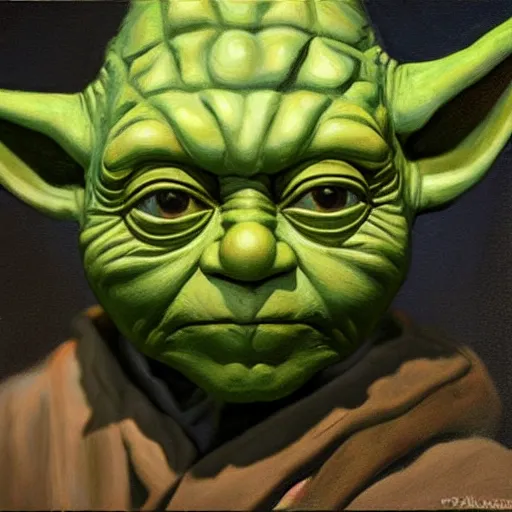 Prompt: Intricate five star Yoda facial portrait by Pablo Picasso, oil on canvas, Skin texture, hyperrealism, high detail, matte finish, high contrast, 3d depth, masterpiece, vivid colors, artstationhd