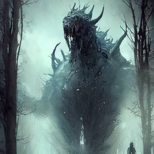 Prompt: a beautiful terrifying monster made out of water and mist. ethereal horror fantasy art by greg rutkowski