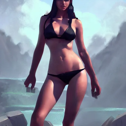 Image similar to kodak portra. by wlop, ilya kuvshinov, krenz cushart, greg rutkowski, trending on pixiv. zbrush sculpt, octane, maya, houdini, vfx. cute amazon woman wearing bikini armor. digital painting. cinematic dramatic atmosphere, sharp focus, volumetric lighting.