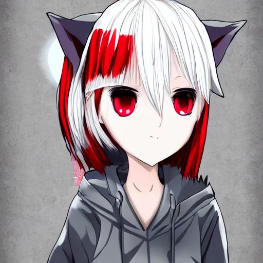 Image similar to white hair, red eyes, two small horn on the head, anime style, anime girl, sketch