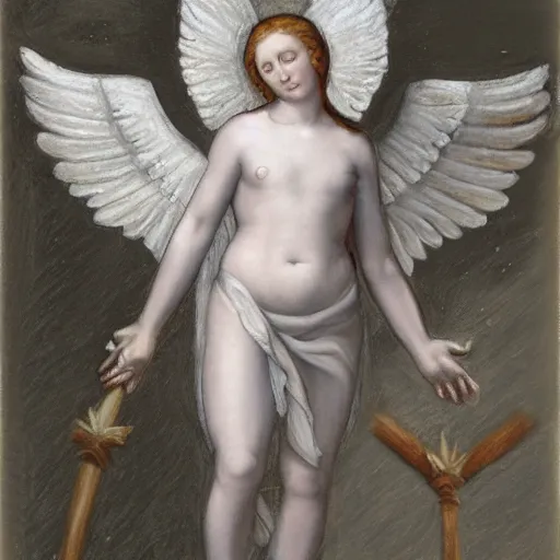 Prompt: renaissance angel, bringing the miracle from the light above, chalk style, oil