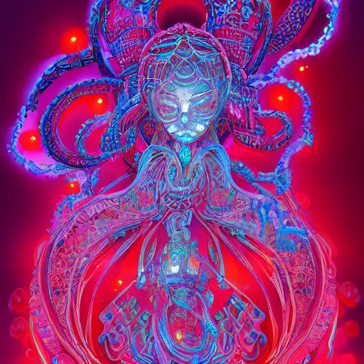 Prompt: goddess of jellyfishes, intricate beautiful details, glowing universal, 8k, artstation, natural, mystical