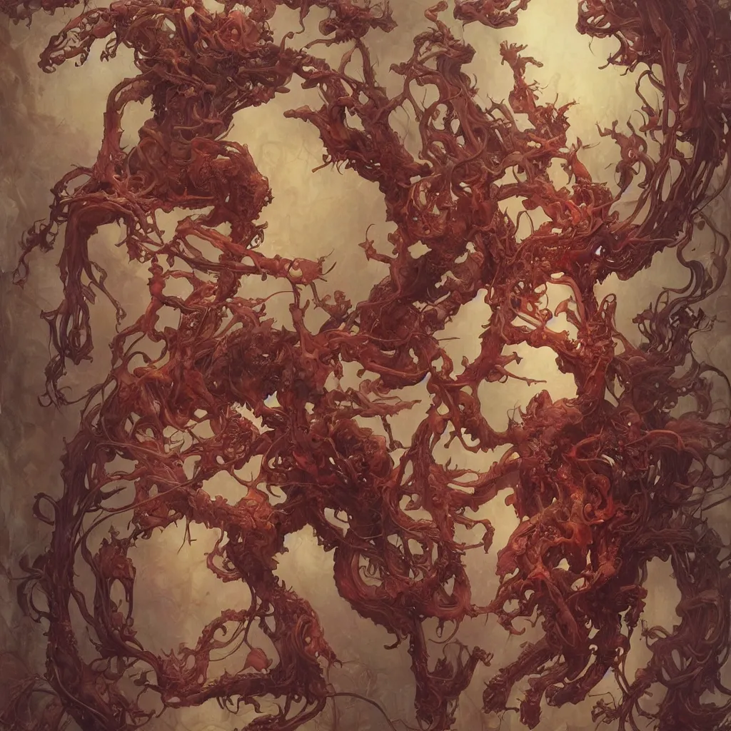 Prompt: epic photorealistic illustration of a nightmare fungus demon god, by james jean, by thomas blackshear, by artgerm and greg rutkowski and alphonse mucha. uhd, amazing depth, cinematic lighting, glossy wet levitating floating fungus god with arms outstretched.