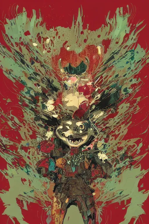 Image similar to beautiful necromancer half rodent, made of red gucci fabric, dust particles, pixiv fanbox, dramatic lighting, maximalist pastel color palette, splatter paint, pixar and disney exploded - view drawing, graphic novel by fiona staples and dustin nguyen, peter elson, alan bean, wangechi mutu, clean cel shaded vector art, trending on artstation