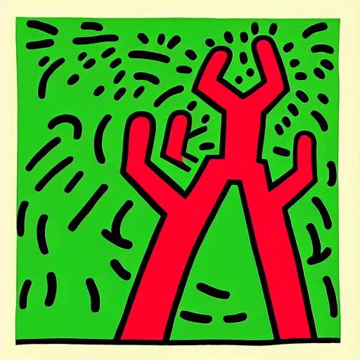 Image similar to Pop art of Vietnamese forest by Keith Haring. Trending on ArtStation. 8k resolution. Serene.