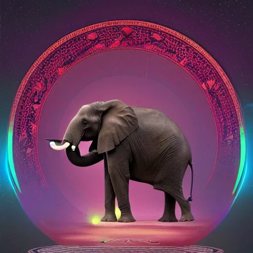 Image similar to A clairvoyant elephant reading tarot cards, detailed, digital art, by beeple