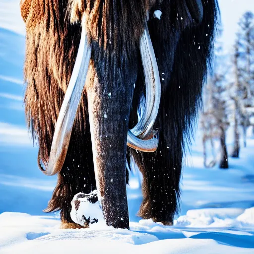 Prompt: Wooly Mammoth walking in snow, 4K photograph, natural lighting