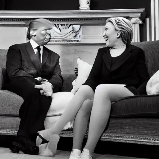 Image similar to donald trump smokes a fat doobie with hillary clinton on a torn up old couch