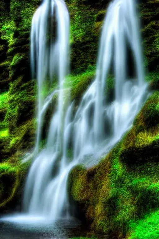 Image similar to A waterfall with all colors, fantasy, mystic