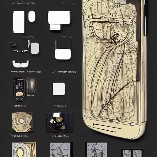Image similar to iphone anatomy and construction, da vinci notes, ultradetailed, artstation