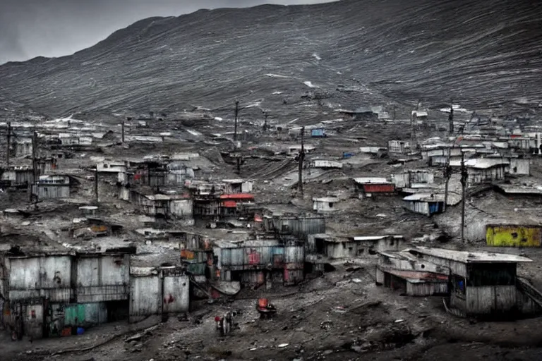 Image similar to favela winding cybernetic thrill ride, bleak arctic environment, industrial factory, somber, apocalyptic, award winning art, epic dreamlike fantasy landscape, ultra realistic,