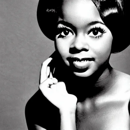 Image similar to black and white photo of a beautiful and elegant 1 9 6 5 young black actress