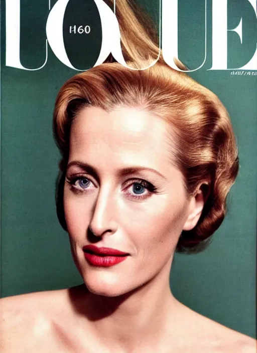 Prompt: a portrait of gillian anderson by mario testino, head shot, award winning, cover of vogue 1 9 5 0, 1 9 5 0, 1 9 5 0 s style, 1 9 5 0 s hairstyle, sony a 7 r