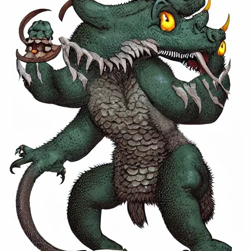 Prompt: hodag, dungeons and dragons illustration