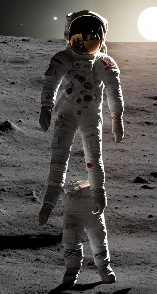 Image similar to concept art, an american astronaut landing on the moon, backlight, f 3 2, high detail, octane rendering, unreal engine.