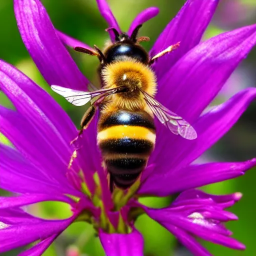 Prompt: a closeup photo of a bee on a flower