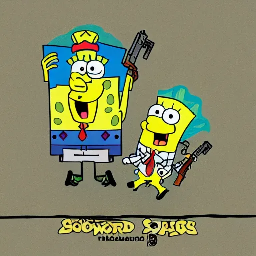 Prompt: album cover artwork of spongebob with guns