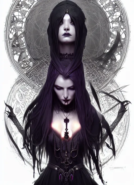 Prompt: Necromancer Sorceress goddess of death, fantasy pentagram magic, undercut hairstyle, dark light night, intricate, elegant, sharp focus, illustration, highly detailed, digital painting, concept art, matte, art by WLOP and Artgerm and Greg Rutkowski and Alphonse Mucha, masterpiece