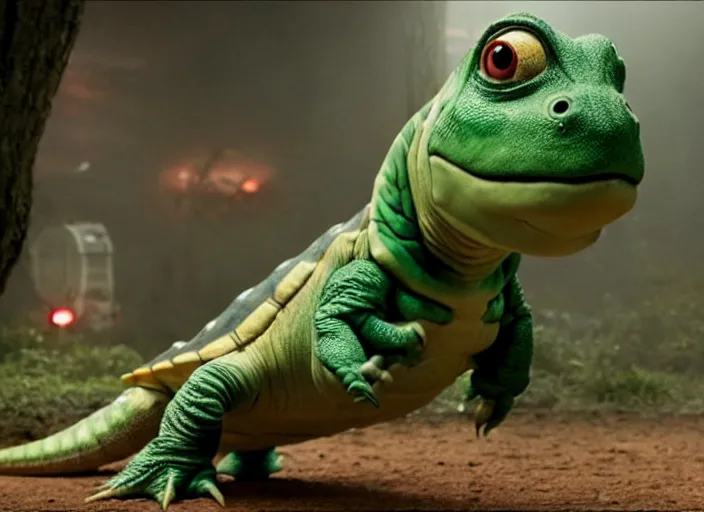 Image similar to film still of real life dinosaur turtle yoshi in the new sci - fi movie, 8 k