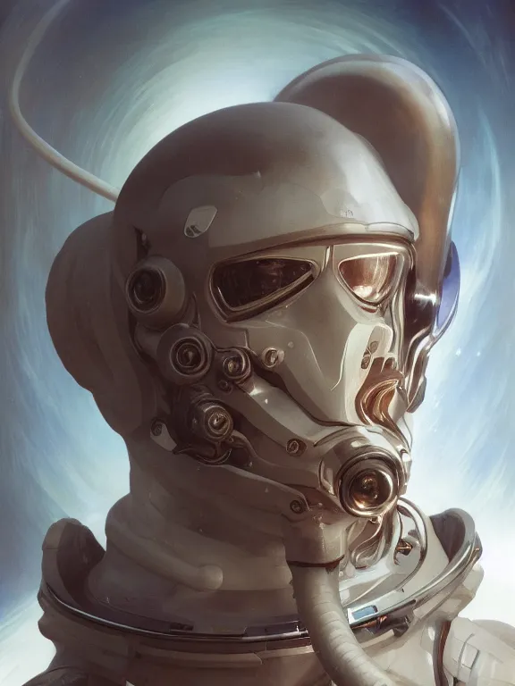 Image similar to Full shot of a 1970s squid monster astronaut defined facial features, symmetrical facial features. By Ruan Jia and Artgerm and Range Murata and WLOP and Ross Tran and William-Adolphe Bouguereau. Key Art. Fantasy Illustration. award winning, Artstation, intricate details, realistic, Hyperdetailed, 8k resolution.