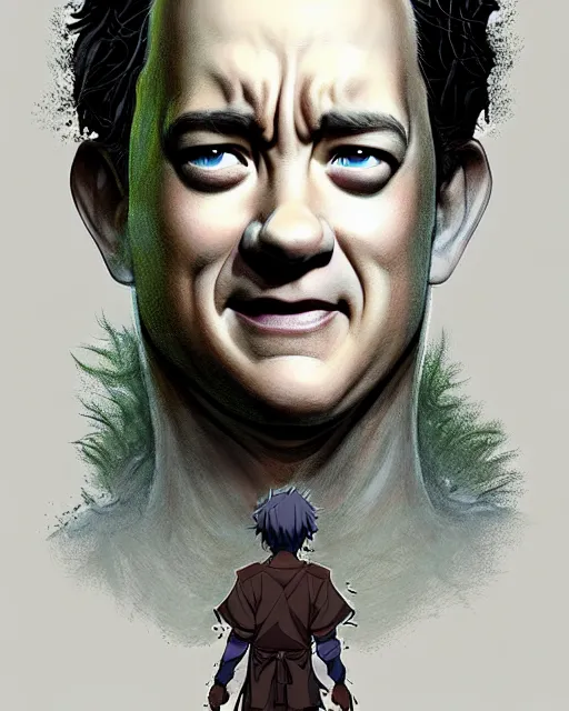 Image similar to character concept art of tom hanks as an anime dryad | cute - fine face, pretty face, realistic shaded perfect face, fine details by stanley artgerm lau, wlop, rossdraws, james jean, andrei riabovitchev, marc simonetti, and sakimichan, tranding on artstation